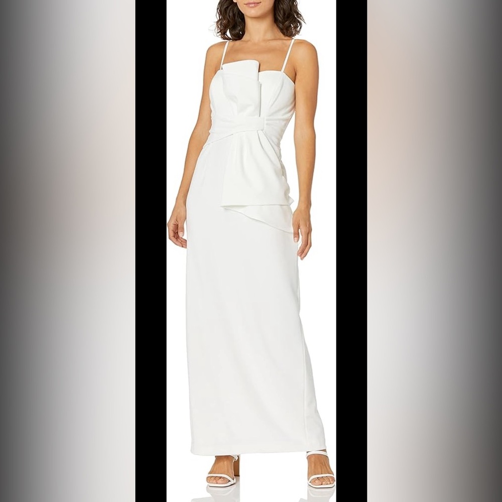 Adrianna Papell Cream knit crepe strapless bow Gown